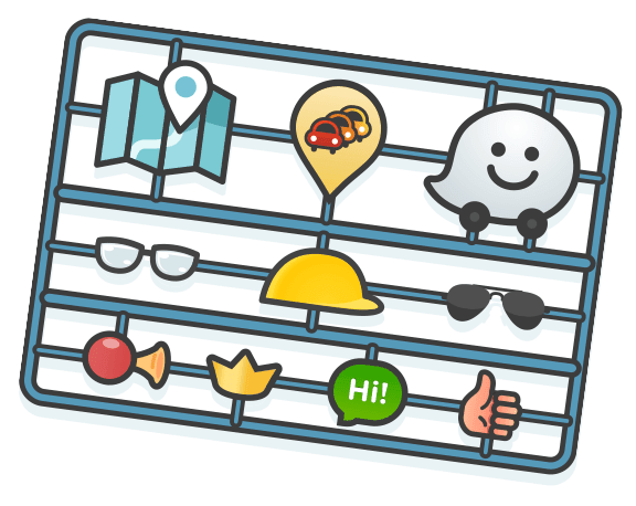 A cut-out board with various icons and images commonly used in Waze