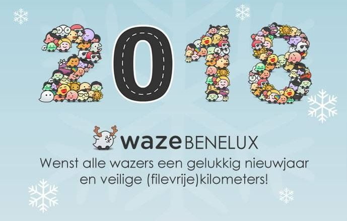 A decorative version of the number 2018 with little Waze icons forming the 2, 1 and 8