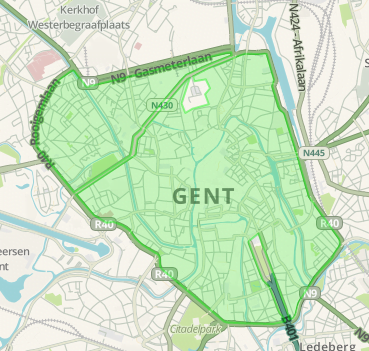 LEZ Ghent boundary on a map
