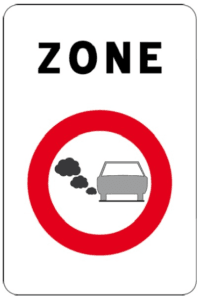 Sign indicating the start of a low emission zone in Belgium