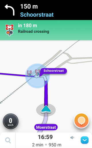 Picture showing the notification animation for the railroad crossings added to Waze