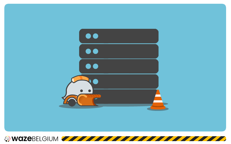 Image showing a construction Wazer icon standing next to a server rack